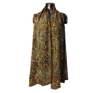 Susan Graver Women's Brown Cheetah Print Sheer Sleeveless Wrap Sweater/Robe XL